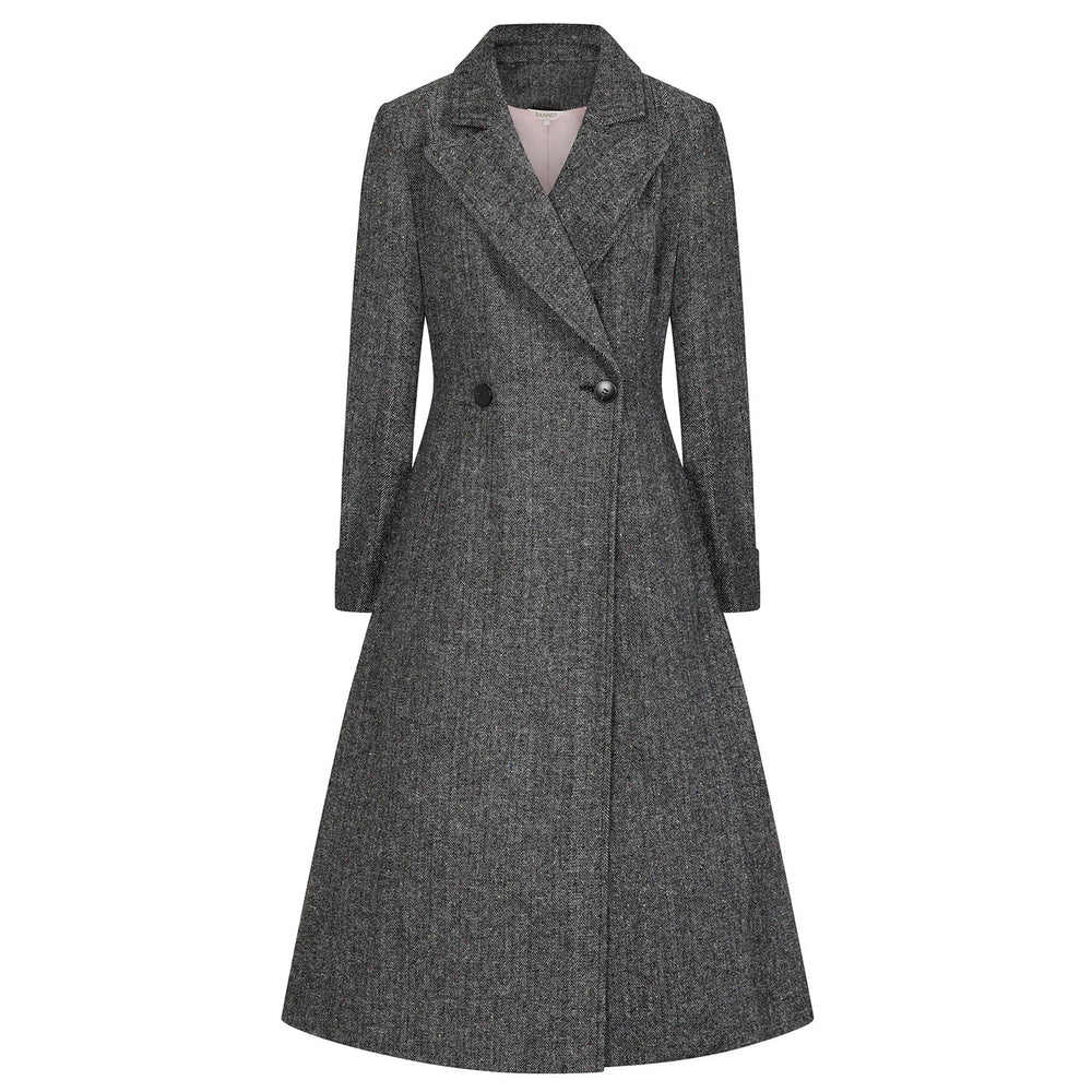 Grey Herringbone Vintage Inspired Classic Swing Coat