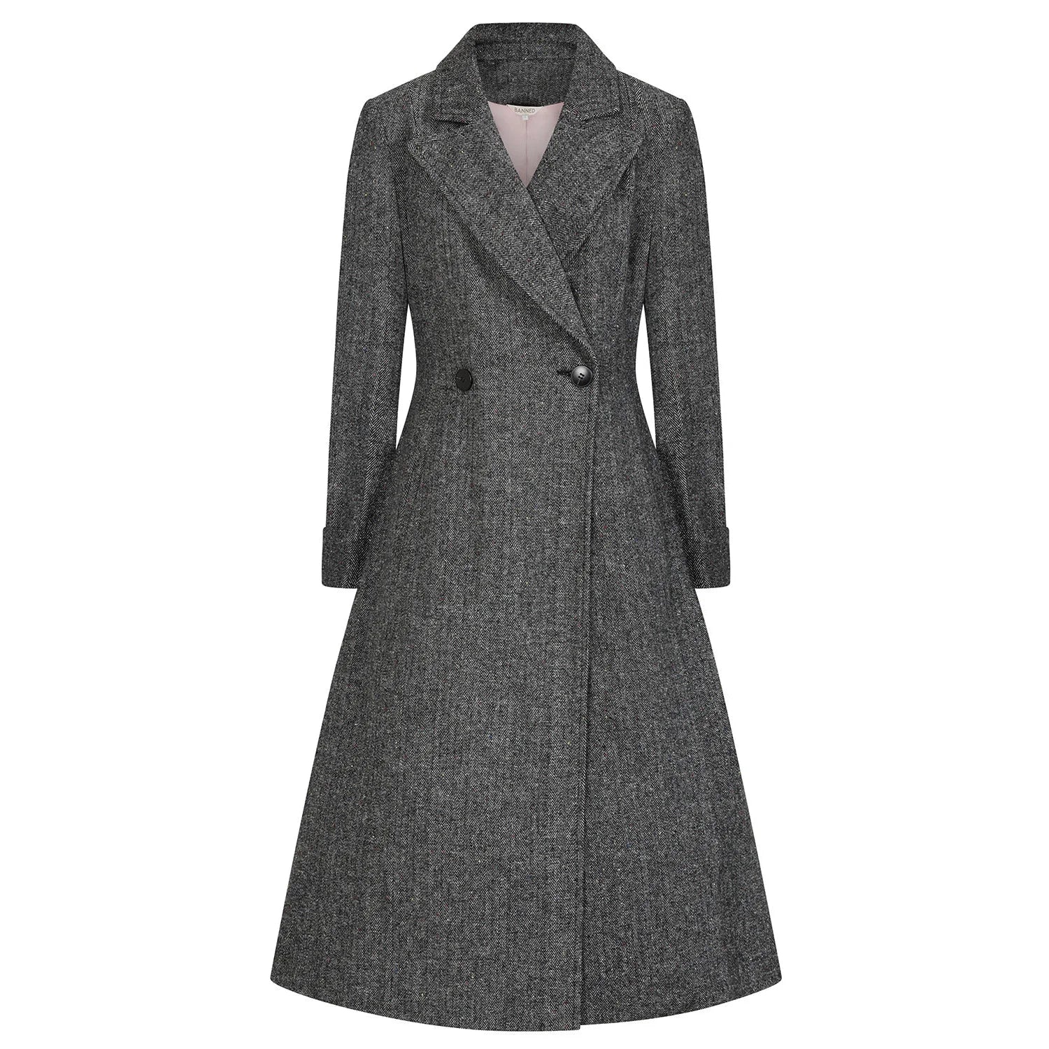 Grey Herringbone Vintage Inspired Classic Swing Coat