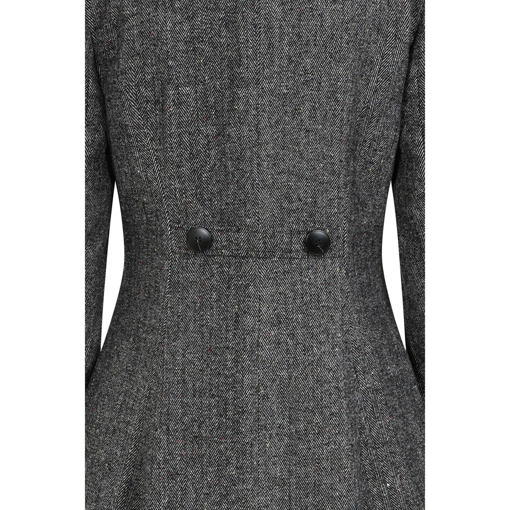 Grey Herringbone Vintage Inspired Classic Swing Coat