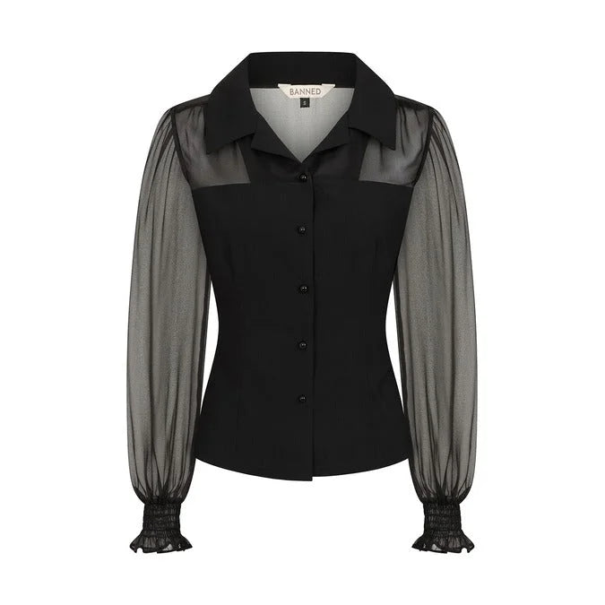 Black Retro 50s Romantic Blouse - Pretty Kitty Fashion