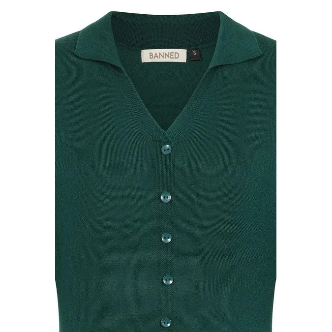 Classic Knitted Dark Green Short Sleeve Ribbed Wiggle Pencil Dress