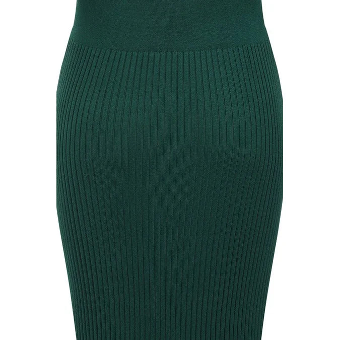 Classic Knitted Dark Green Short Sleeve Ribbed Wiggle Pencil Dress