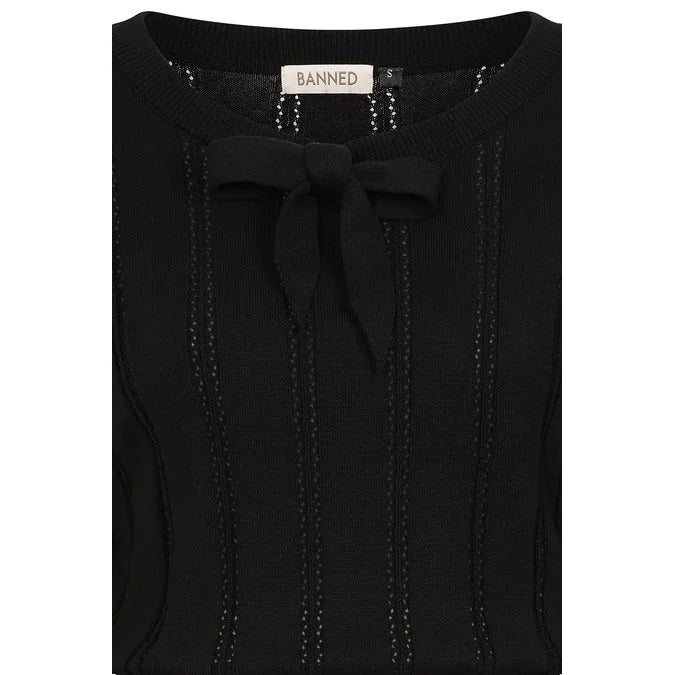 Black Long Sleeve Crew Neck Pointelle Top Jumper