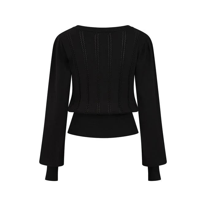 Black Long Sleeve Crew Neck Pointelle Top Jumper