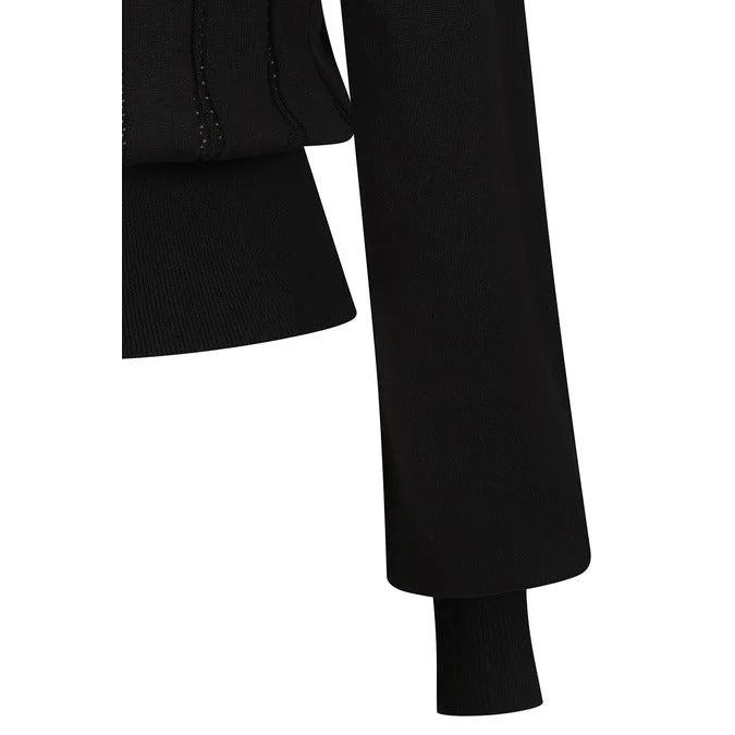 Black Long Sleeve Crew Neck Pointelle Top Jumper