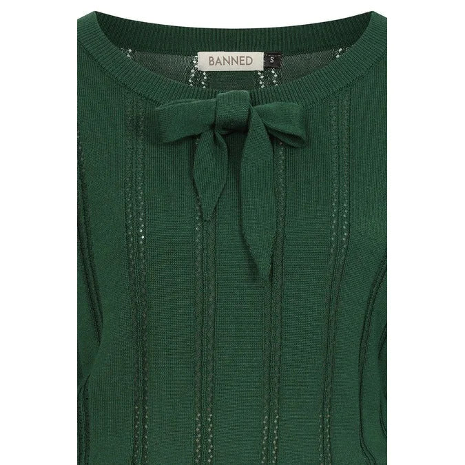 Dark Green Long Sleeve Crew Neck Pointelle Top Jumper