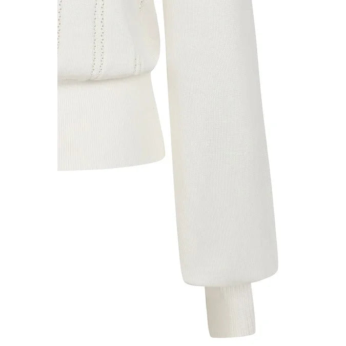 Cream Off White Long Sleeve Crew Neck Pointelle Top Jumper