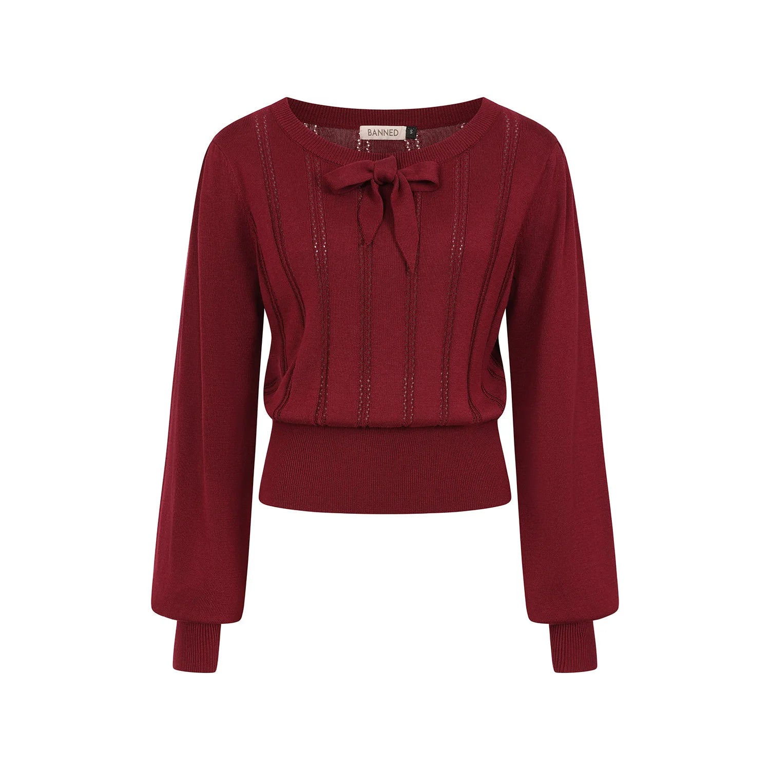 Burgundy Long Sleeve Crew Neck Pointelle Top Jumper