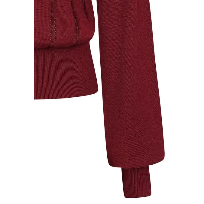 Burgundy Long Sleeve Crew Neck Pointelle Top Jumper