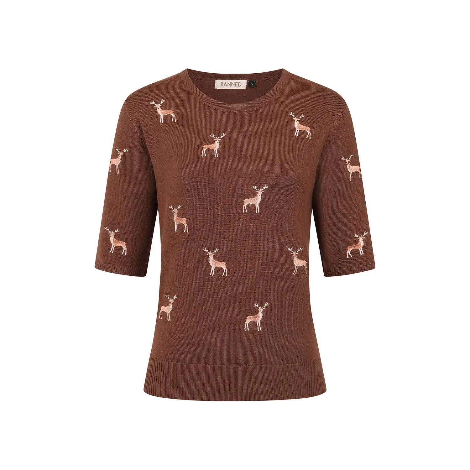 Brown Winter Reindeer 1/2 Sleeve Knitted Christmas Jumper