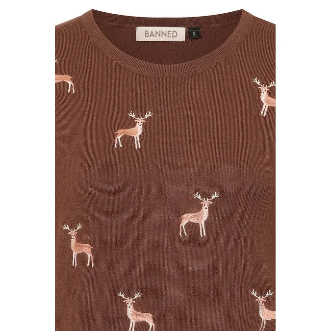 Brown Winter Reindeer 1/2 Sleeve Knitted Christmas Jumper