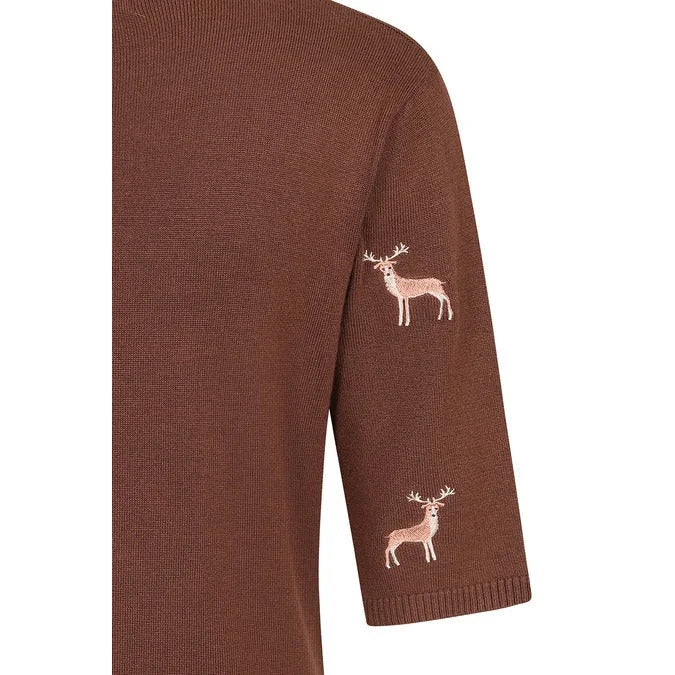 Brown Winter Reindeer 1/2 Sleeve Knitted Christmas Jumper