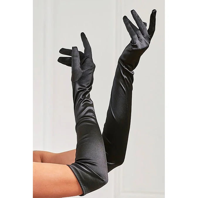 Black Satin Long Opera Gloves