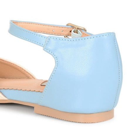 Two Tone Light Blue And White Brogue Closed Toe Flat Sandal