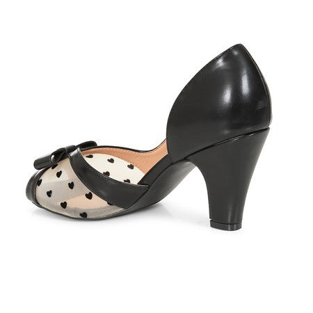 Black Heart Mesh Bow Peep Toe Vintage Heels