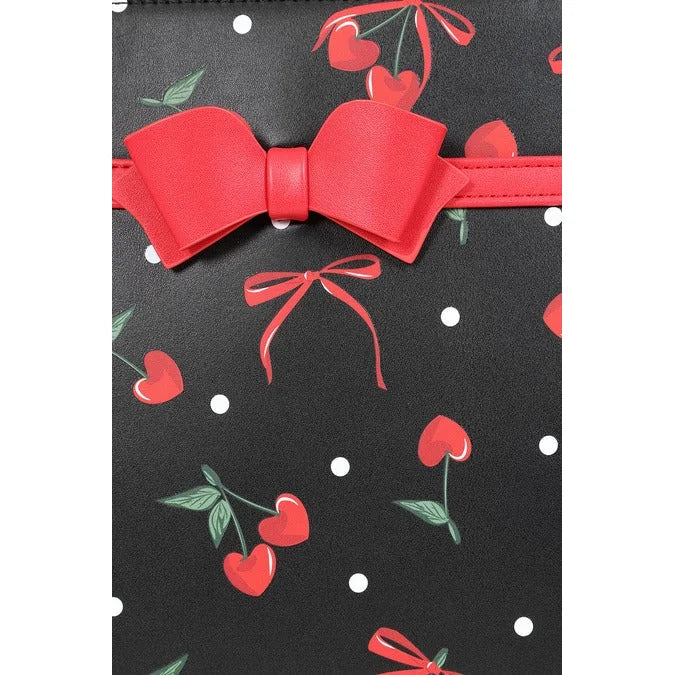 Black And Red Cherry Handbag with Red Bow Detail