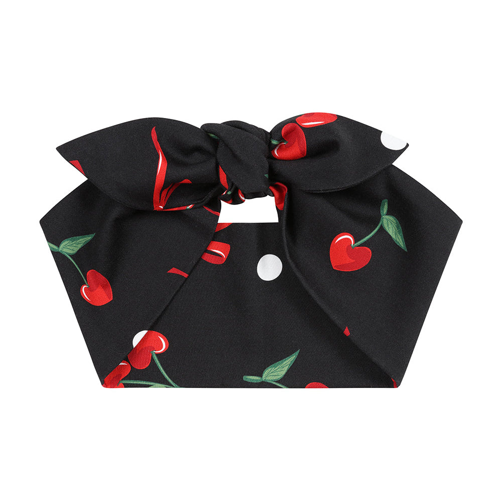 Black And Red Cherry Retro Rockabilly Vintage Headscarf