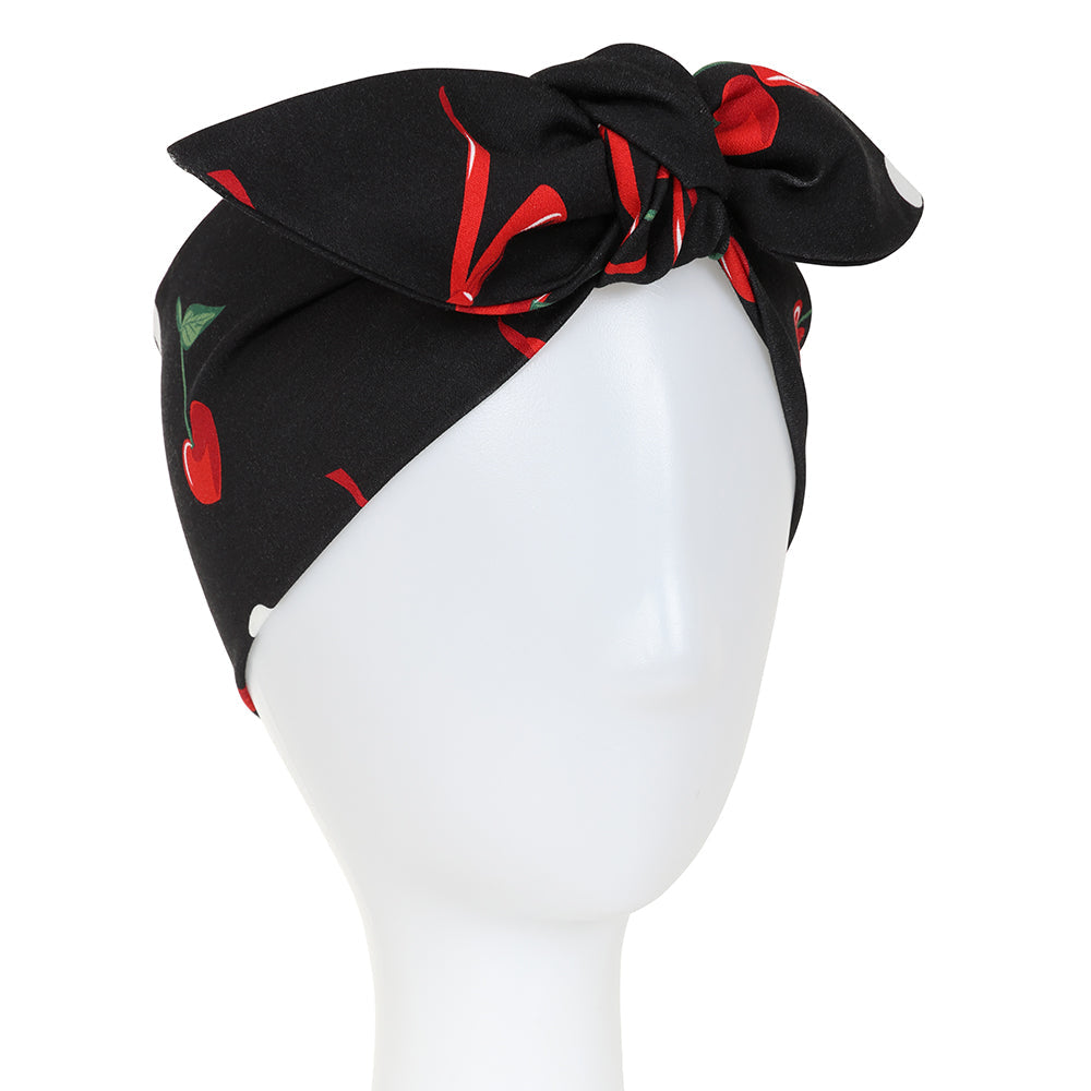Black And Red Cherry Retro Rockabilly Vintage Headscarf