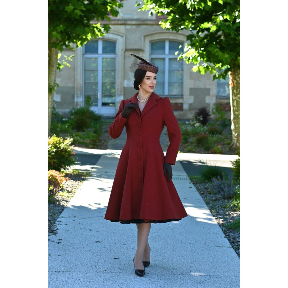 Rust Red Burnt Orange Belted Vintage Swing Winter Coat