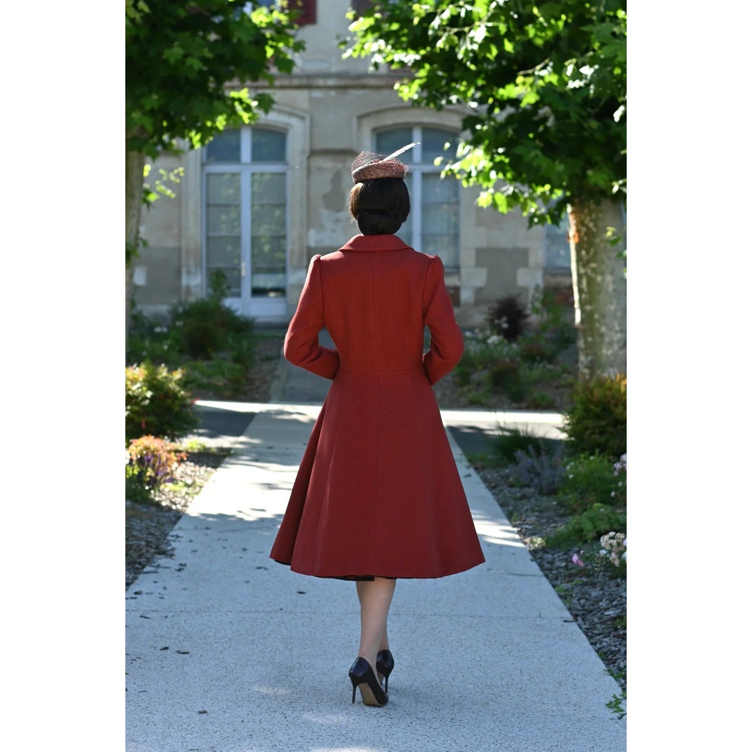 Rust Red Burnt Orange Belted Vintage Swing Winter Coat
