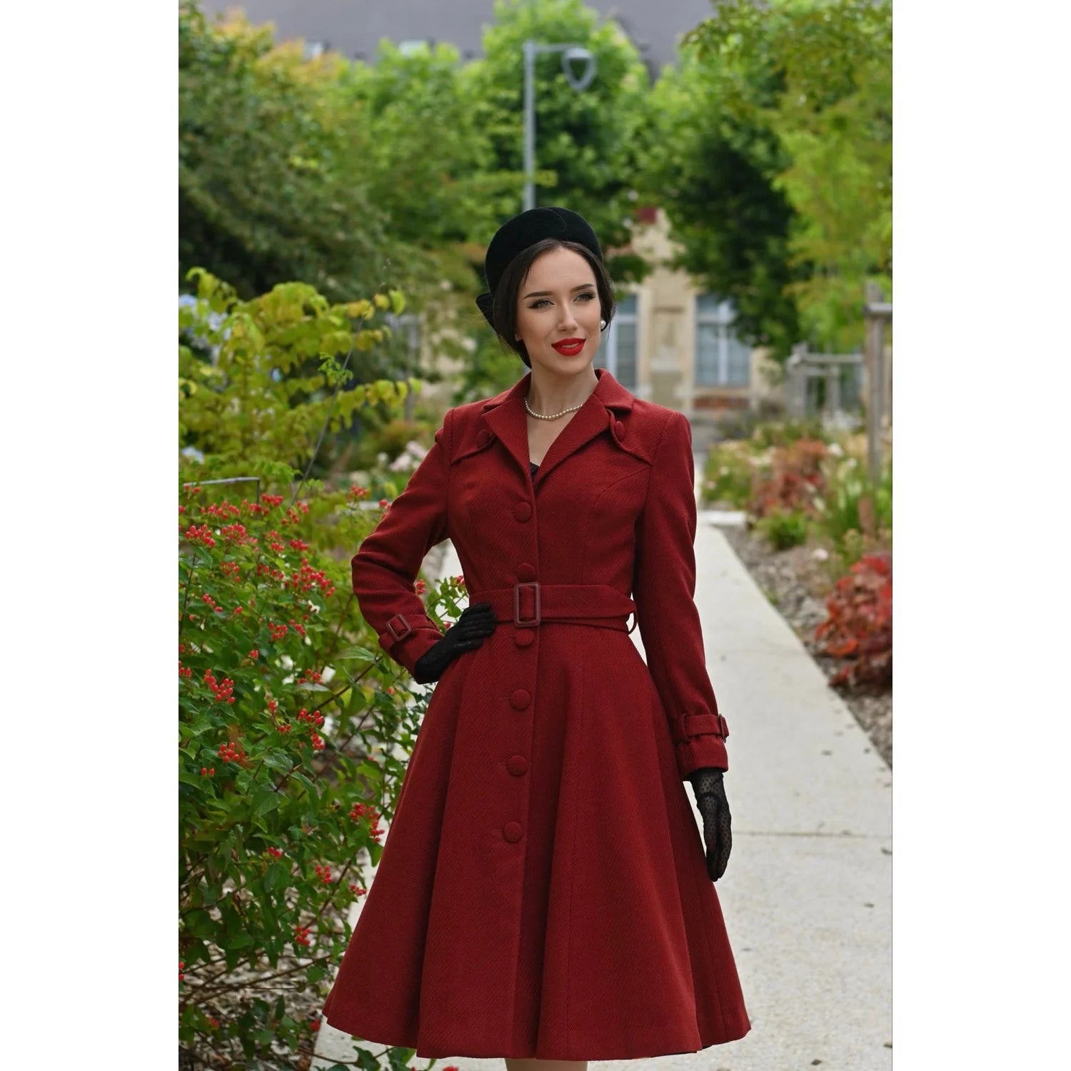Terracotta Burgundy Belted Vintage Swing Coat
