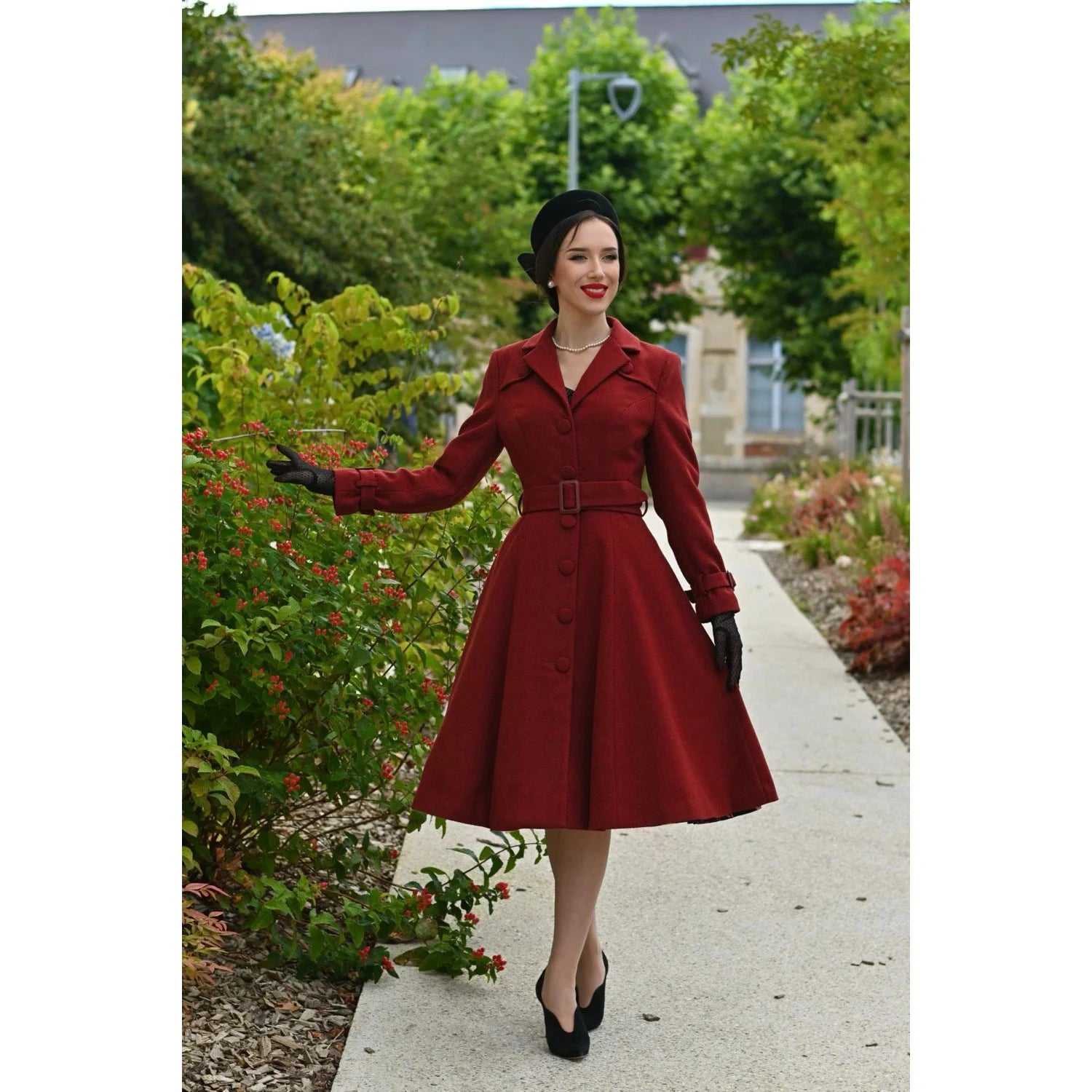 Terracotta Burgundy Belted Vintage Swing Coat