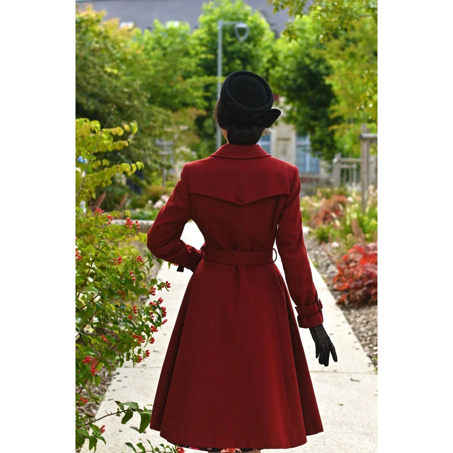 Terracotta Burgundy Belted Vintage Swing Coat
