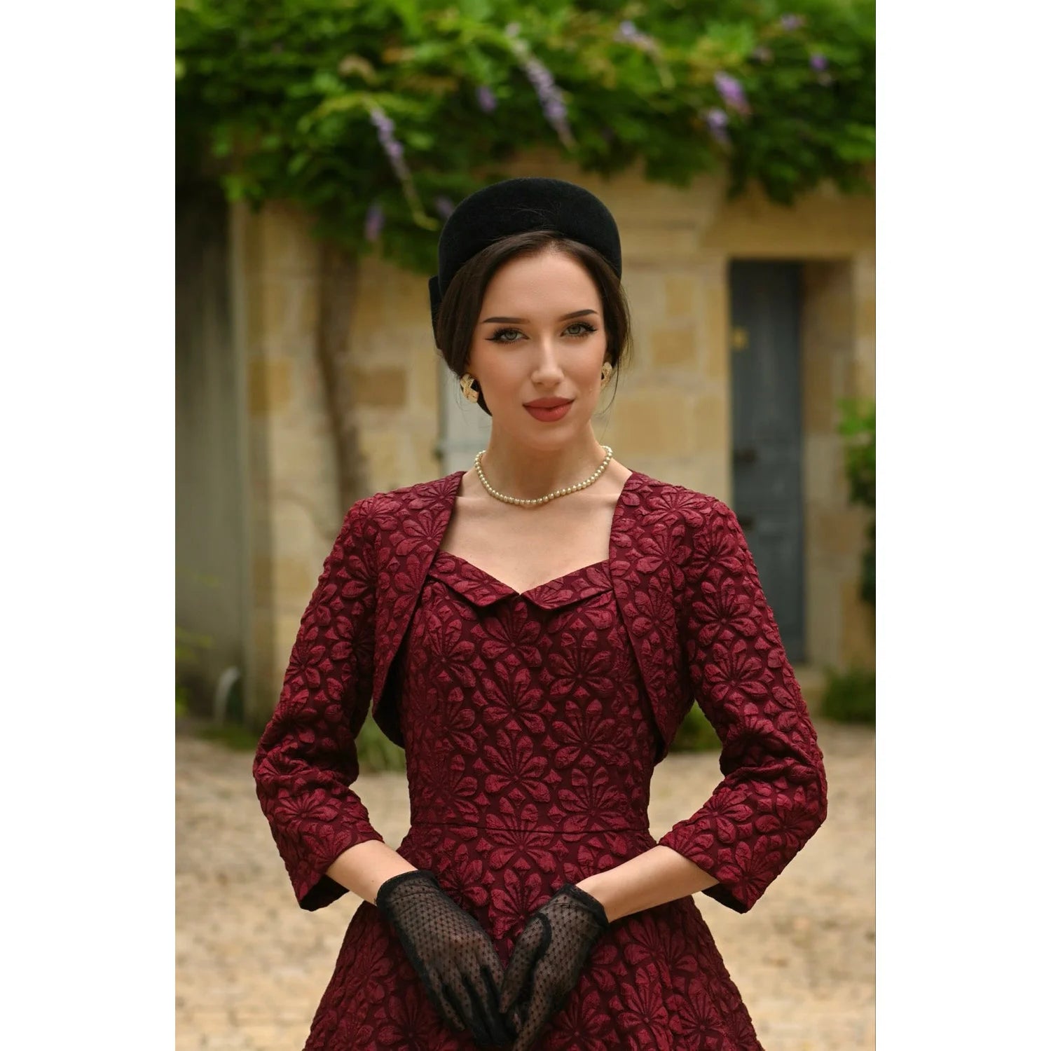 Burgundy Wine Twin Set Swing Dress With Matching Bolero