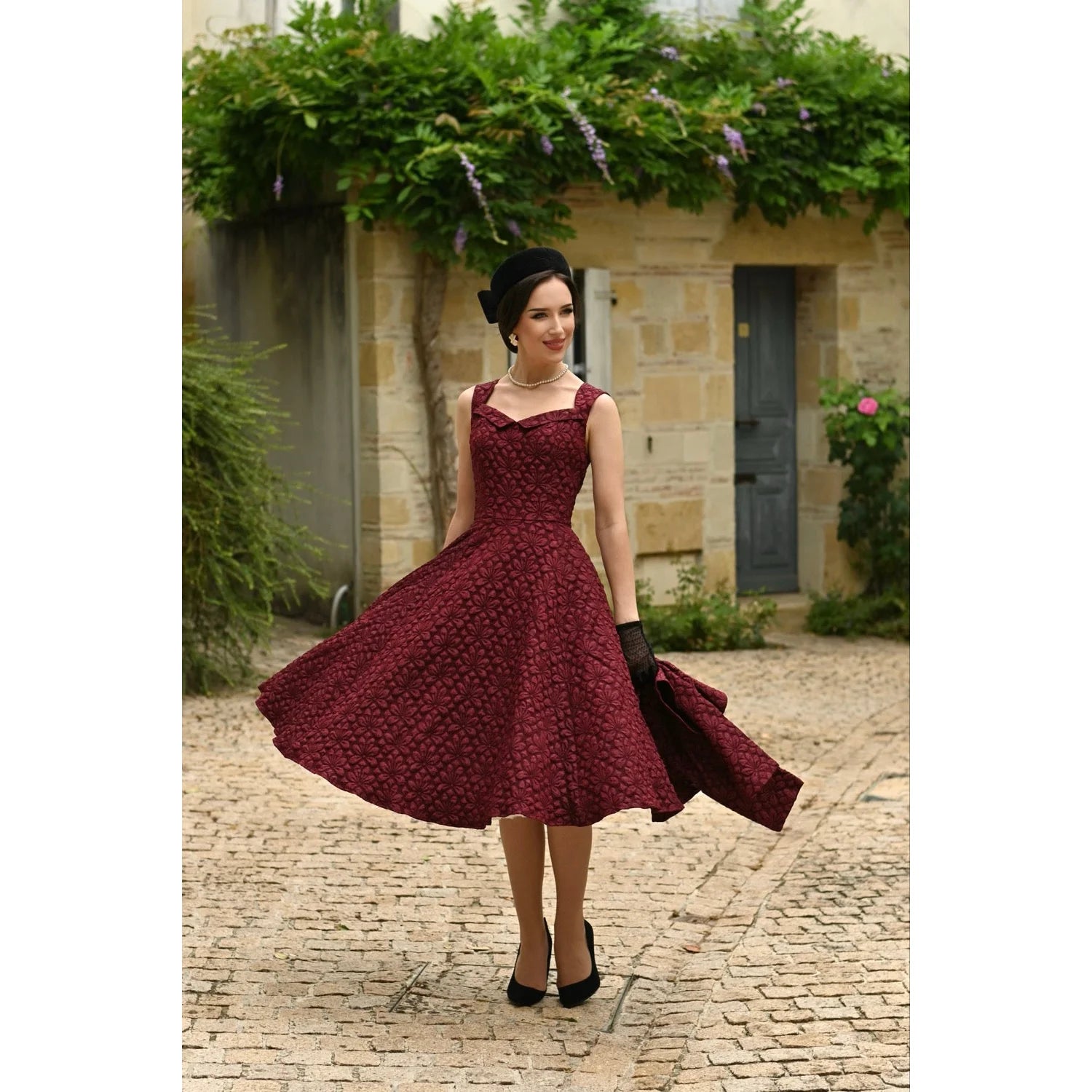 Burgundy Wine Twin Set Swing Dress With Matching Bolero