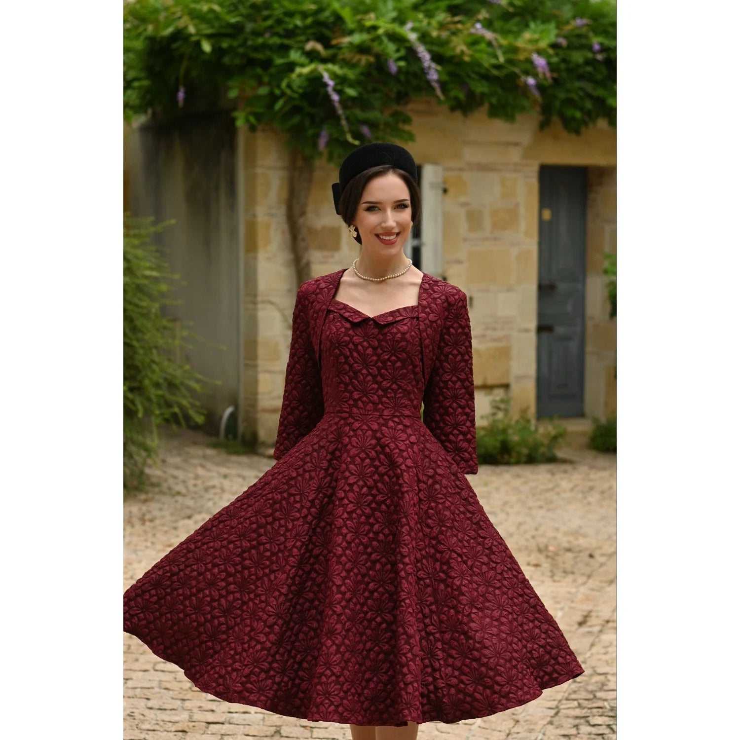 Burgundy Wine Twin Set Swing Dress With Matching Bolero