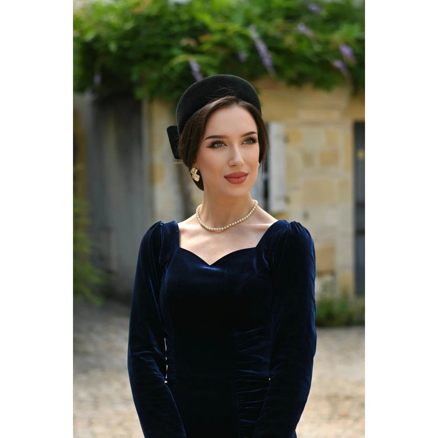 Navy Velvet Long Sleeve Sweetheart Wiggle Dress