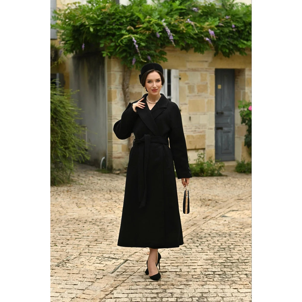 Black Vintage Lapel Swing Coat