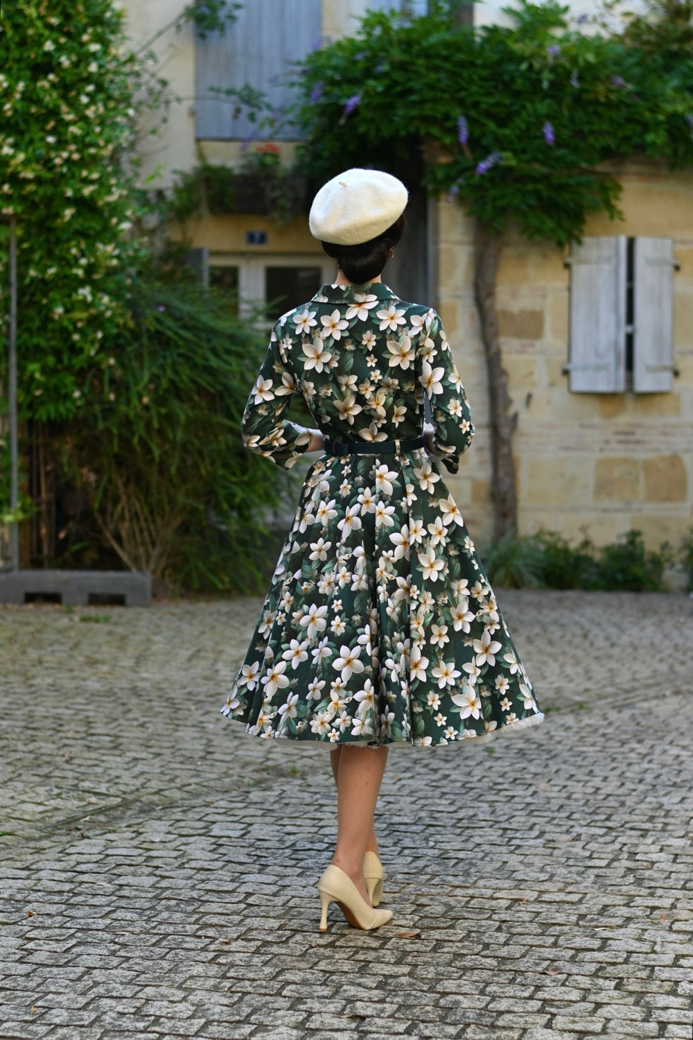 Forest Green Multi Floral Print 3/4 Sleeve 50s Swing Tea Dress With Pockets