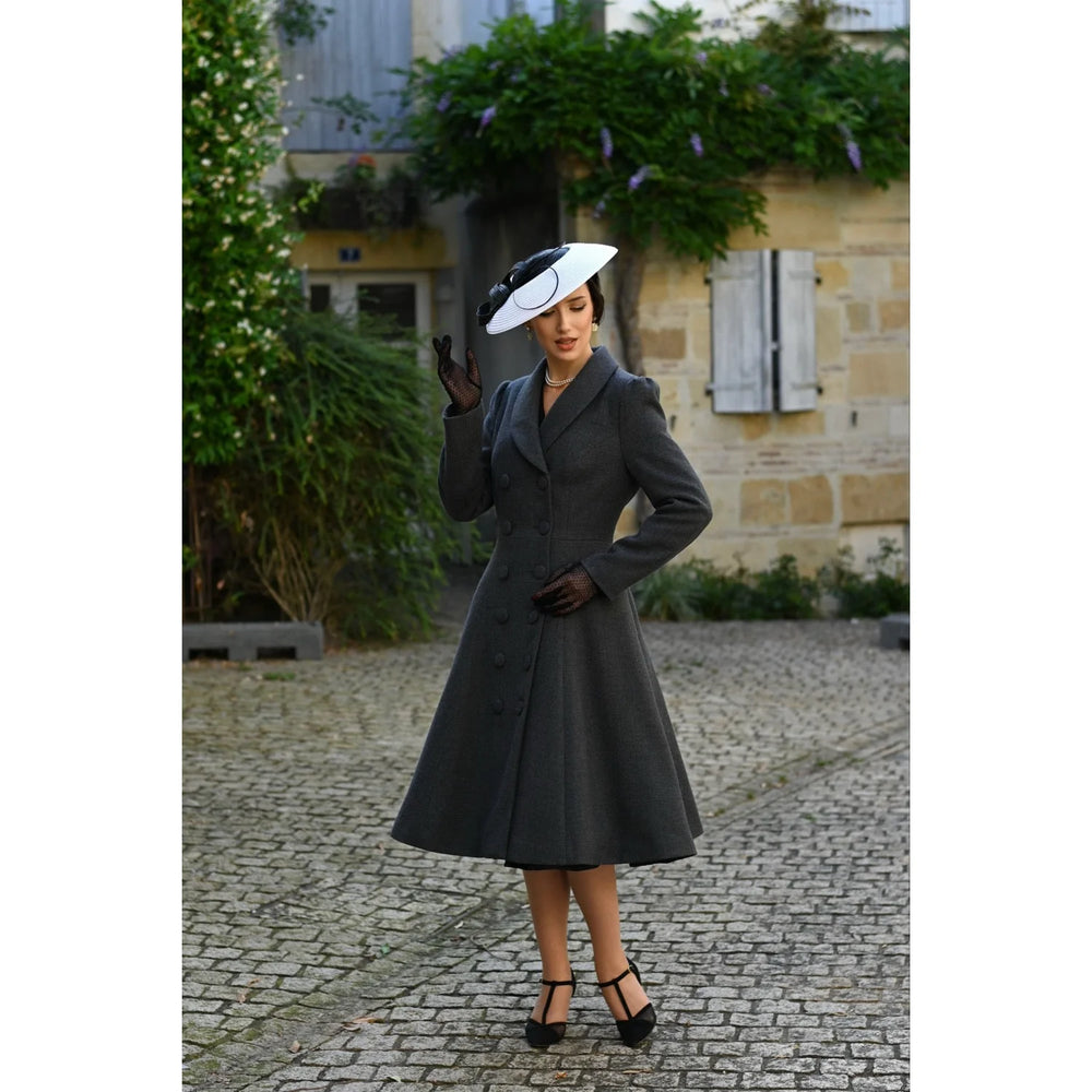 Grey Herringbone Check  Vintage Swing Coat