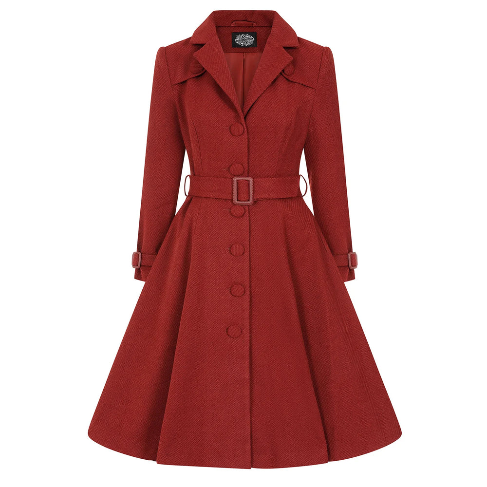 Terracotta Burgundy Belted Vintage Swing Coat