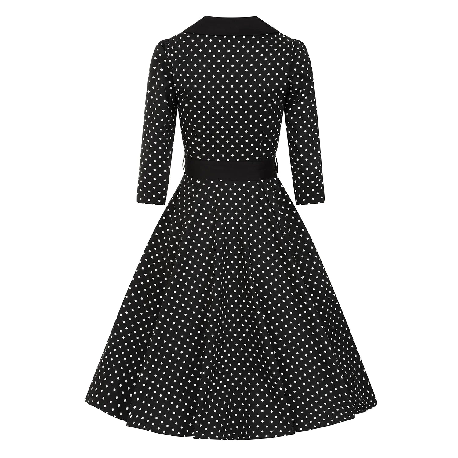 Black And White Polka Dot 3/4 Sleeve Swing Tea Dress