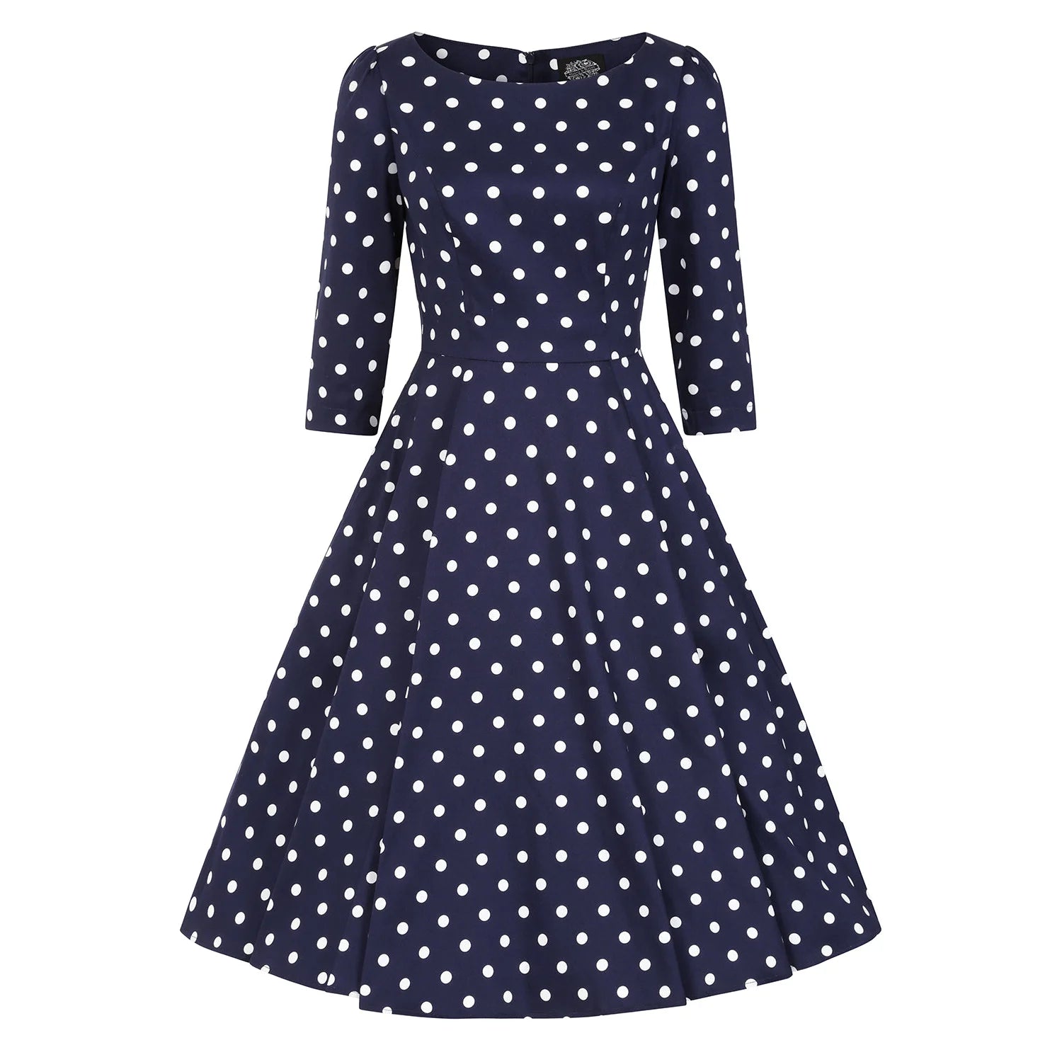 Blue And White Polka Dot Vintage 50s 3/4 Sleeve Swing Tea Dress