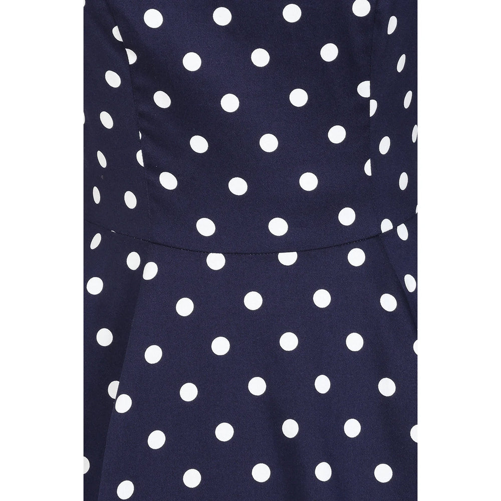Blue And White Polka Dot Vintage 50s 3/4 Sleeve Swing Tea Dress