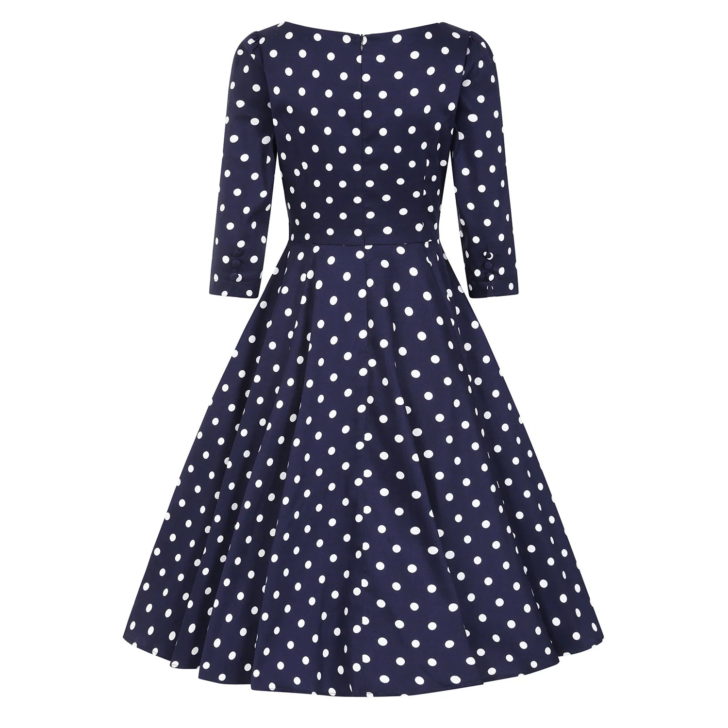 Blue And White Polka Dot Vintage 50s 3/4 Sleeve Swing Tea Dress
