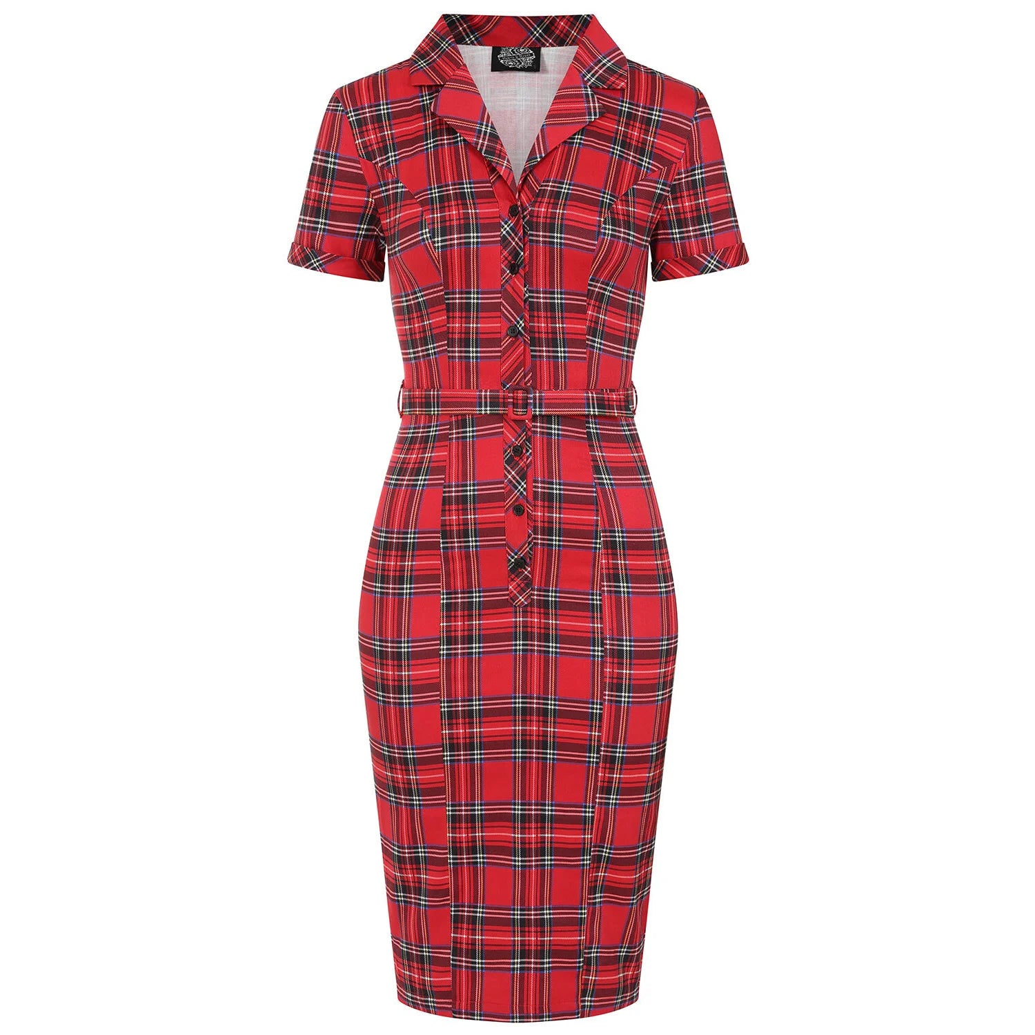 Red Highland Tartan Check Short Sleeve Wiggle Pencil Dress