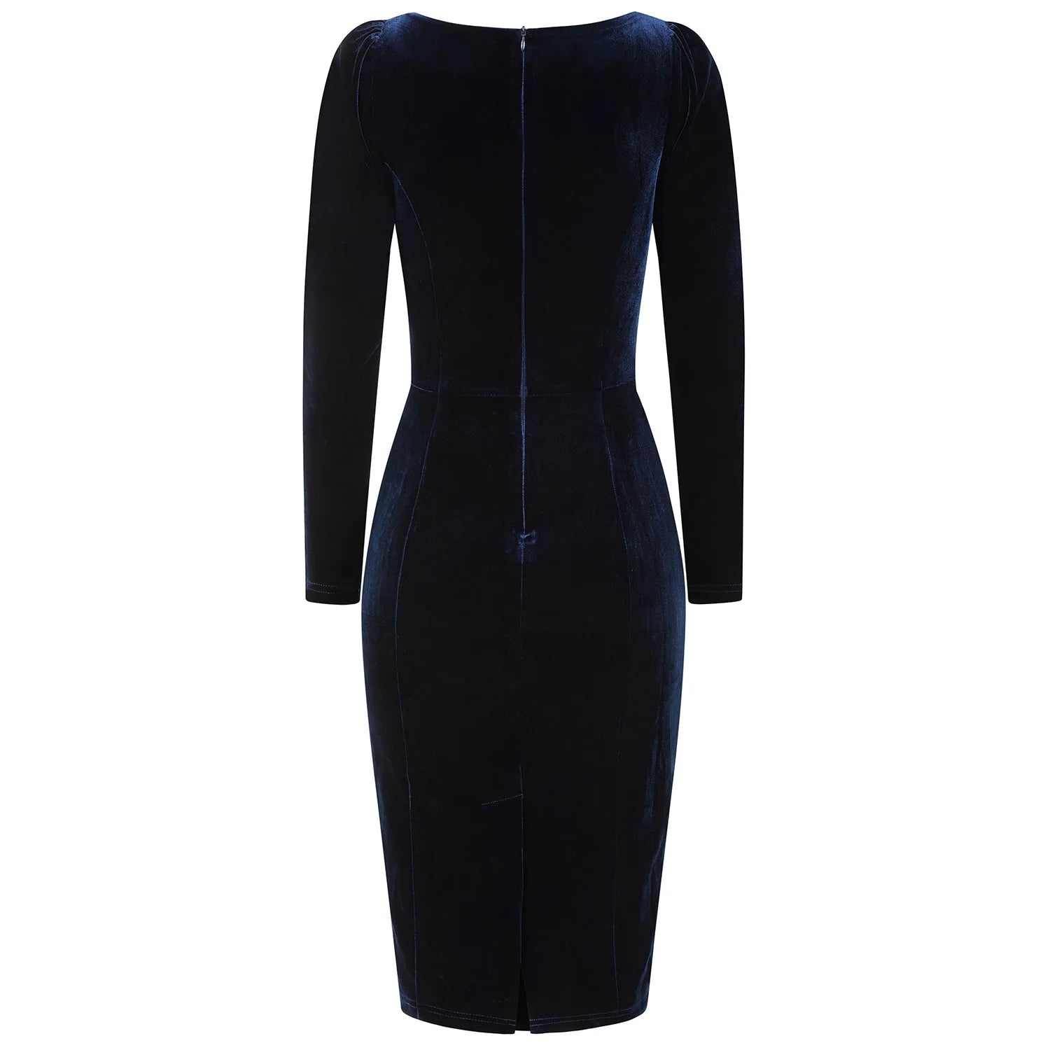 Navy Velvet Long Sleeve Sweetheart Wiggle Dress
