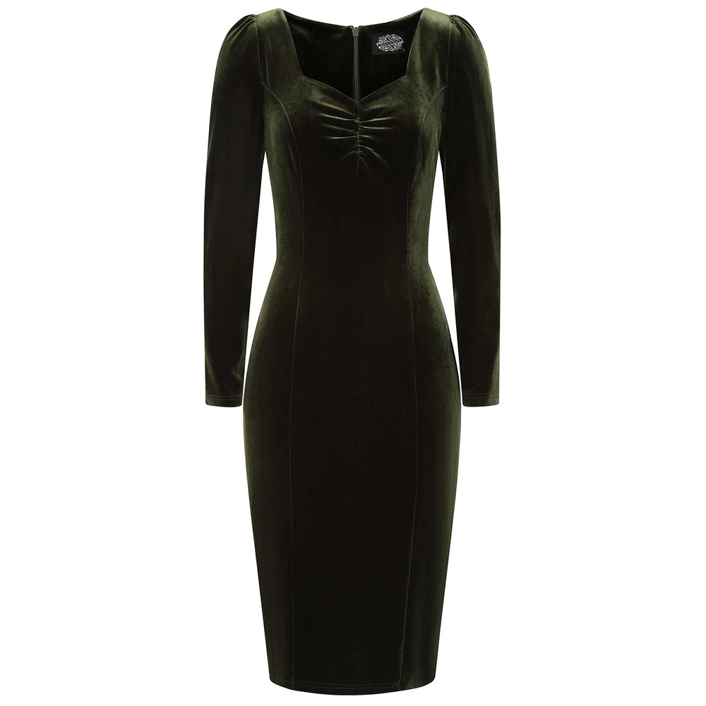Green Velvet Long Sleeve Sweetheart Wiggle Dress