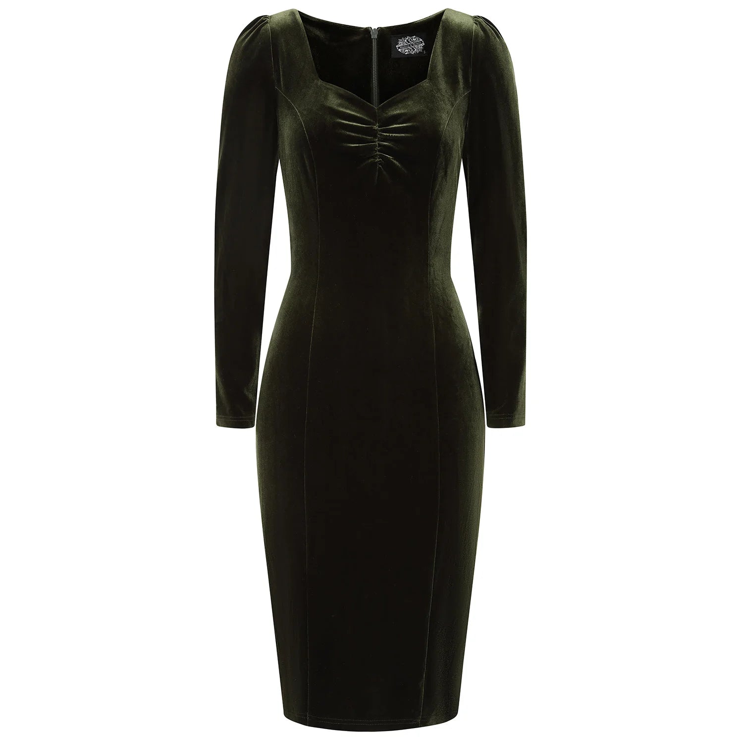Green Velvet Long Sleeve Sweetheart Wiggle Dress