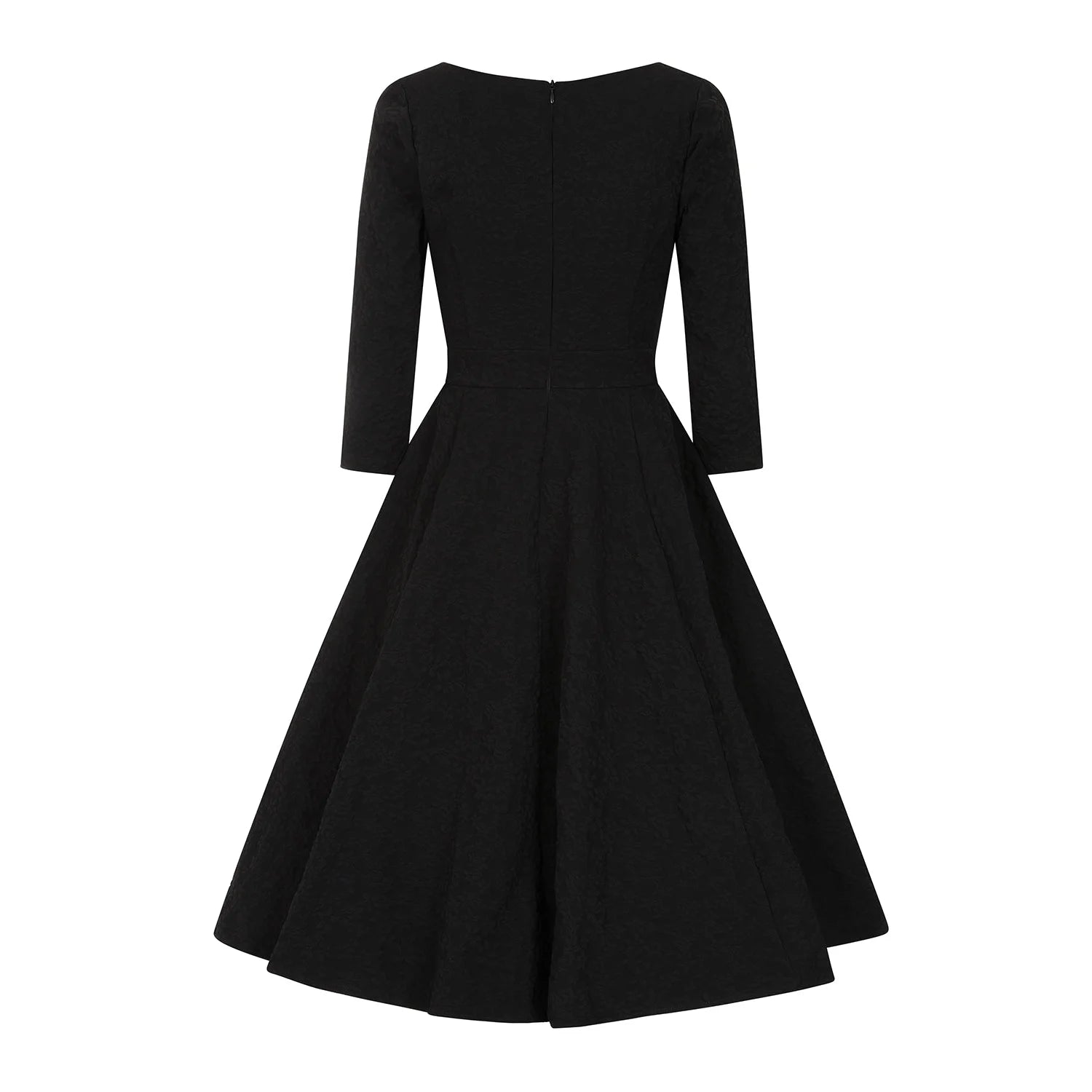 Black Embossed 3/4 Sleeve Vintage Swing Dress