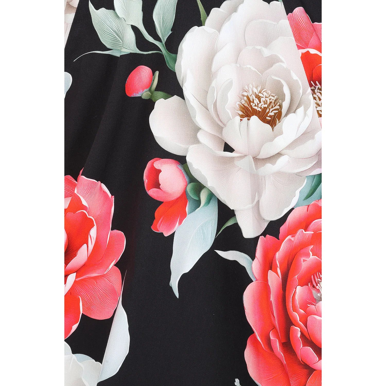 Black Multi Floral Print 3/4 Sleeve Notch Neckline 50s Swing Dress With Pockets