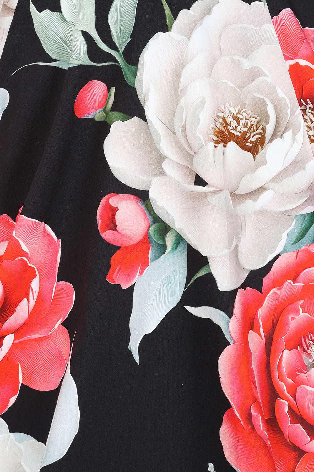 Black Multi Floral Print 3/4 Sleeve Notch Neckline 50s Swing Dress With Pockets