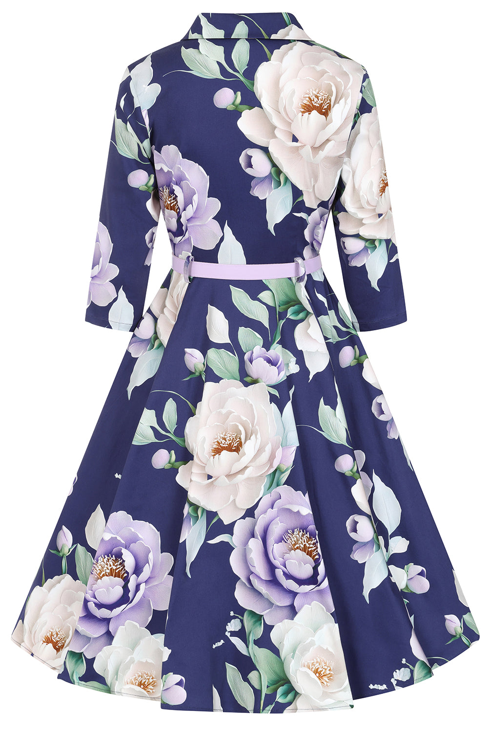 Blue Multi Floral Print 3/4 Sleeve 50s Swing Tea Dress With Pockets