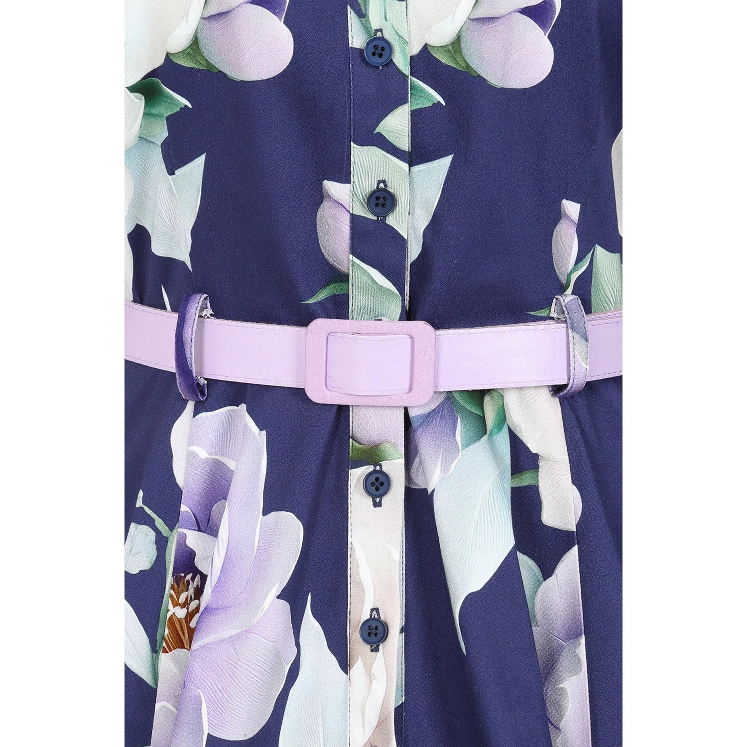 Blue Multi Floral Print 3/4 Sleeve 50s Swing Tea Dress With Pockets