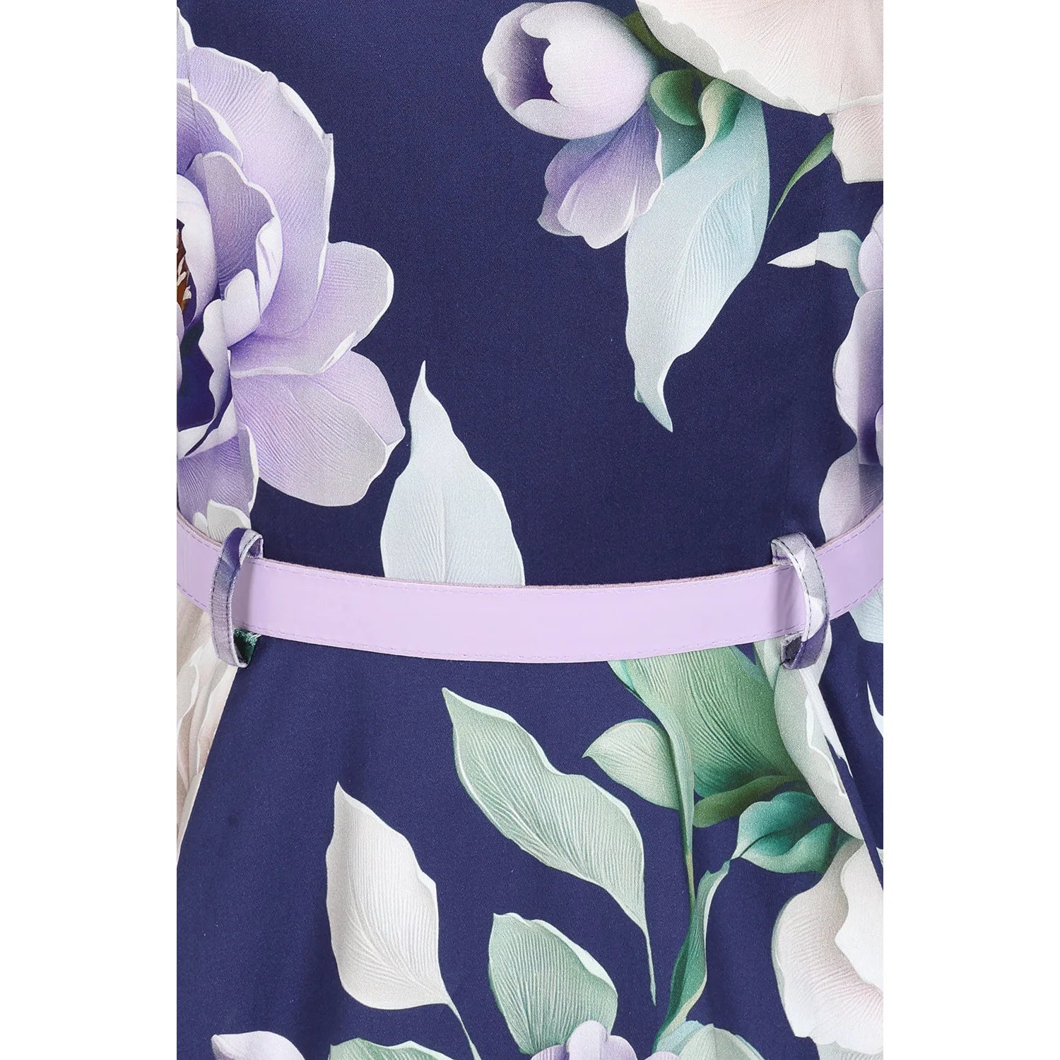 Blue Multi Floral Print 3/4 Sleeve 50s Swing Tea Dress With Pockets
