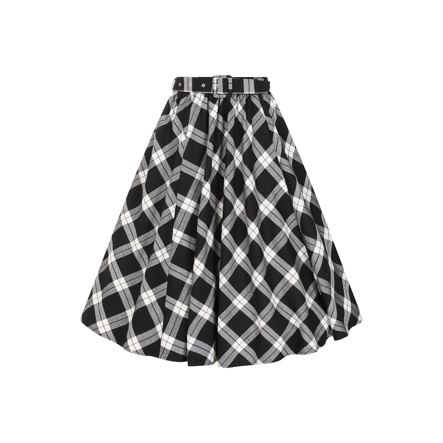 Black And Cream Tartan Check Print Rockabilly Swing Skirt